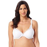 This Playtex bra gives you full support in sizes up to DDD. Plus it's so pretty you'll feel gorgeous whenever you wear it. Features Contoured underwire cups provide naturally curvy shaping. Sleek micro-foam lining aDDs comfy support and coverage. Lush two-tone embroidery lends feminine appeal. Dainty scalloped neckline shows just enough sexy cleavage. (Has faux-diamond charm for a touch of stylish sparkle.). Supportive non-stretch straps stretch/adjust in back. (Plus they're designed to stay up on your shoulders.). TruSUPPORT&trade; bra design offers comfortable 4-way support. Back close has two to three rows of adjustable hooks and eyes. Fabric Content - Nylon Polyester Spandex. Color - White Embroidery. Size - 42DD.