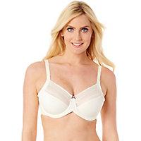 Our Lilyette&reg; Enchantment Lace Minimizer is the perfect blend of support and beauty in a comfortable minimizer. Bra reduces your appearance by one cup size so blouses don't gap. Sheer lace across the top cups aDDs sexiness and beauty without sacrificing full coverage. Stretch opaque cup lining provides support. Three-part under wire cups with angled seams for a rounded uplifting shaping. Two-layer microfiber stretch sides are 3.5 inches tall for a smoother fit under clothes. Features Leotard back resists strap slippage. Adjustable straps for custom fit. Perforated mesh sling at bottom and sides of cups for breathable comfort and aDDed support. Fabric Content - Nylon/Elastane. Color - Ivory With Rum Raisin. Size - 34D.