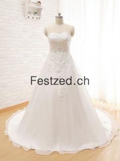 A-Linie Herzausschnitt Weiß Organza Brautkleider