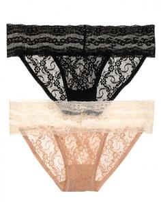 b.tempt'd by Wacoal Lace Kiss Bikini Panty (978182). This sexy bikini panty is made of all-over sheer stretch floral lace for a stunning effect. Made of nylon with cotton crotch lining. Front and back of panty are made of sheer, stretch floral lace. Sexy low-rise styling. Stretch floral lace waistband (no elastic at waist). Elastic along leg openings for custom fit and comfort. Moderate, sheer rear coverage. Please Note: Model is wearing thong for modesty. See matching b.tempt'd by Wacoal Lace Kiss Bralette Bra 910182.