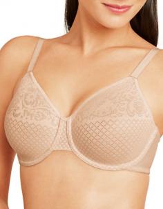 Drop a cup size and retain a sexy shape? Yes! It's easy with this underwire bra. The seamed cups with elegant embroidery provide beautiful support. And because it's Wacoal, the fit is fantastic, Style Number: 857210 Natural shape maintained in molded double-layer cups, 3 column, 2 row hook and eye back closure, Smooth, engineered lace with sheer mesh lining, Reduce your bust up to 1 inch in this minimizer bra, End strap slipping with adjustable, close-set straps AllDD+Bras, AllFullBusted, AllFullBustedAndHasHigherThanDD, ALLPlusSize, Average Figure, DDplus, Full Busted, Full Figure, Allover 100% Mesh, Mesh, Nylon, Spandex, NotMaternity, Underwire, Full Cup, Minimizer, Molded, Seamless, Unlined, Fully Adjustable Straps, Bra 44D Sand