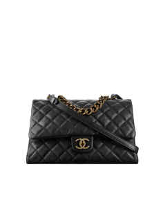 Flap bag with handle, sheepskin & gold metal-black - CHANEL