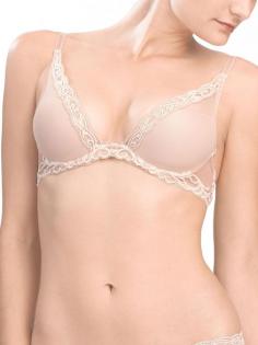 Natori Feathers Contour Plunge Bra (730023). This deep plunge bra features beautiful scalloped lace trim along the top and bottom of the cups for pretty appeal. Seamless sides for a smooth look under clothes. Very comfortable, and light as a feather! Contour underwire cups support and shape your breasts. Cups are covered with mesh overlay. Straps are set wide for a sexy, open neckline. Lace with embroidered "feathers" on the sides, back and center panel. Wide-set elastic straps adjust in the back with silvertone or goldtone metal hardware (varies by color). Available in cup sizes A through DDD. See matching Natori Feathers Girl Brief Panty 756023 and Natori Feathers Thong 750023 and Natori Feathers Hipster Panty 753023.
