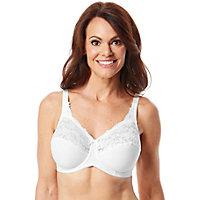 Minimize your size, not your shape with the Lilyette Women's Tailored Minimizer with Lace Trim Bra (0428). Featuring semi-sheer unpadded, underwire cups and a scoop back. Soft microfiber fabric feels great against the skin. You'll feel sexy with the pretty lace trim. Classic styling and excellent support. Machine wash cold, dry flat. Size: 36D. Color: White. Gender: Female. Age Group: Adult.
