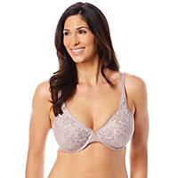 This Playtex bra gives you full support in sizes up to DDD. Plus it's so pretty you'll feel gorgeous whenever you wear it. Features Contoured underwire cups provide naturally curvy shaping. Sleek micro-foam lining aDDs comfy support and coverage. Lush two-tone embroidery lends feminine appeal. Dainty scalloped neckline shows just enough sexy cleavage. (Has faux-diamond charm for a touch of stylish sparkle.). Supportive non-stretch straps stretch/adjust in back. (Plus they're designed to stay up on your shoulders.). TruSUPPORT&trade; bra design offers comfortable 4-way support. Back close has two to three rows of adjustable hooks and eyes. Fabric Content - Nylon Polyester Spandex. Color - Warm Steel/Mother Of Pearl Embroidery Grey. Size - 44C.