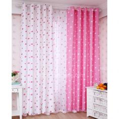 Pink Heart Pattern Printing Stylish Kids Bedroom Double Window Curtains