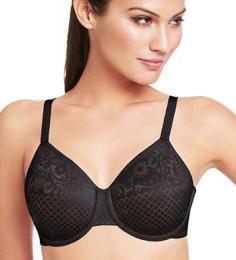 Drop a cup size and retain a sexy shape? Yes! It's easy with this underwire bra. The seamed cups with elegant embroidery provide beautiful support. And because it's Wacoal, the fit is fantastic, Style Number: 857210 Natural shape maintained in molded double-layer cups, 3 column, 2 row hook and eye back closure, Smooth, engineered lace with sheer mesh lining, Reduce your bust up to 1 inch in this minimizer bra, End strap slipping with adjustable, close-set straps AllDD+Bras, AllFullBusted, AllFullBustedAndHasHigherThanDD, ALLPlusSize, Average Figure, DDplus, Full Busted, Full Figure, Allover 100% Mesh, Mesh, Nylon, Spandex, NotMaternity, Underwire, Full Cup, Minimizer, Molded, Seamless, Unlined, Fully Adjustable Straps, Bra 44C Black