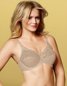 Minimize your size, not your shape with the Lilyette Women's Tailored Minimizer with Lace Trim Bra (0428). Featuring semi-sheer unpadded, underwire cups and a scoop back. Soft microfiber fabric feels great against the skin. You'll feel sexy with the pretty lace trim. Classic styling and excellent support. Machine wash cold, dry flat. Size: 36C. Color: Body Beige. Gender: Female. Age Group: Adult.