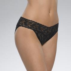 The look of a Hanky Panky&reg; thong in front and the coverage of a bikini in back. Heavenly! Sheer signature lace flaunts a romantic floral pattern. Wide stretch waistband boasts a sexy V-shape. Sits at the hips. Full rear coverage. Lays flat on the body for a smooth look under clothes. No VPL! Tonal cotton panel. Style #482374.100% nylon; Trim: 90% nylon, 10% spandex. Hand wash cold, dry flat. Made in the U.S.A.If you're not fully satisfied with your purchase, you are welcome to return any unworn and unwashed items with tags intact and original packaging included.