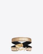 YSL Double Wrap Bracelet in Pale Gold Lizard Embossed Leather and Gold-Toned Metal