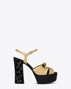 CANDY 80 Bow Sandal in Gold Metallic Leather, Black Velvet and Silver and Black Sequins