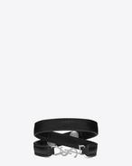 YSL Double Wrap Bracelet in Black Leather and Silver-Toned Brass