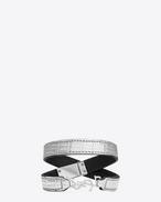 YSL Double Wrap Bracelet in Pale Silver Lizard Embossed Leather and Silver-Toned Metal