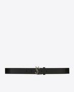 MONOGRAM SAINT LAURENT Serpent Buckle Draped Belt in Black Leather and Brushed Silver-Toned Metal