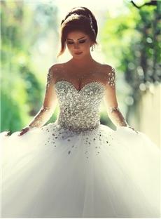  Charming BallGown Floor-Length Full-Sleeves Backless Tulle Beading Beach Wedding Dress - Cheap Wedding Dresses  : styledress.co.nz