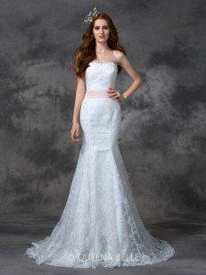 Trumpet/Mermaid Sleeveless Strapless Sash/Ribbon/Belt Court Train Lace Wedding Dresses