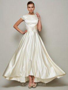 A-Line/Princess Scoop Short Sleeves Beading Satin Mother Of the Bride Dresses