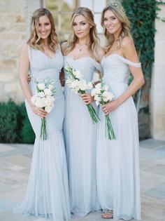 A-line Tulle Ruffles Silver Off-the-shoulder Bridesmaid Dresses in UK