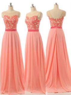 Scoop Neck Chiffon Appliques Lace Sweep Train Elegant Bridesmaid Dresses in UK