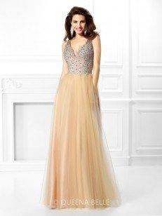Ball Gown V-neck Sleeveless Beading Sequin Floor-Length Satin Dresses