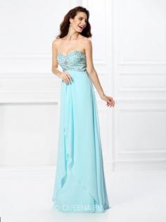 A-Line/Princess Sweetheart Sleeveless Beading Floor-Length Chiffon Dresses