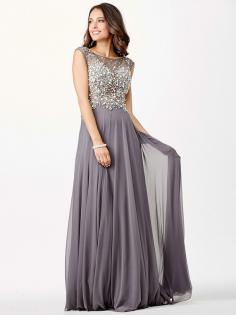 A-Line/Princess Scoop Sleeveless Beading Chiffon Floor-Length Dresses