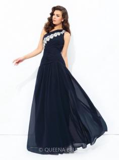 A-Line/Princess Sleeveless Applique One-Shoulder Chiffon Floor-Length Dresses