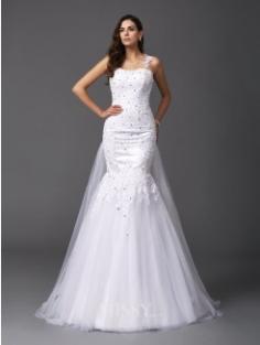 Trumpet/Mermaid Sleeveless Straps Net Sweep/Brush Train Wedding Dresses