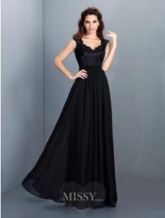 A-Line/Princess Sleeveless Scoop Lace Floor-Length Chiffon Dress