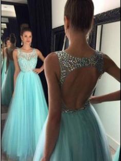 A-Line/Princess Sleeveless Beading Tulle Floor-Length Floor-Length Dresses