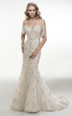 A-Line Buttons V-Neck Long Wedding Dress With Applique And Handwork Bead