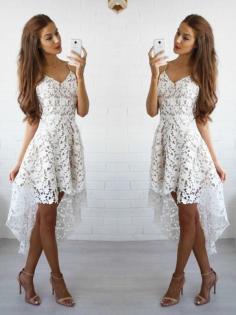 A-Line Sleeveless Spaghetti Straps Lace Short/Mini Prom Gown