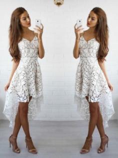 White Lace Spaghetti Straps A-line/Princess Short/Mini Dresses