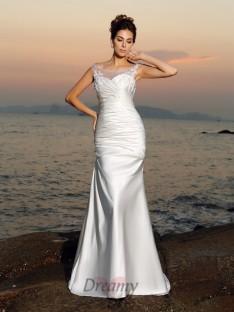 Trumpet/Mermaid Scoop Satin Sweep/Brush Train Wedding Dress