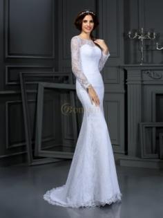 White Satin Scoop Sheath/Column Court Train Wedding Dresses