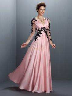 Pink Chiffon V-neck A-Line/Princess Floor-Length Dresses