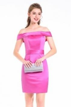 Robe courte fuchsia gala épaule dégagée & dos échancré en V