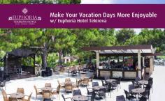 Euphoria Hotel Tekirova is one of the best hotels to live in Antalya / Turkey. Here, you will not only find the best option for your living, but will also get the best options to dine like Agra bar, Myra bar, Apollo disco, Garden bar and more.