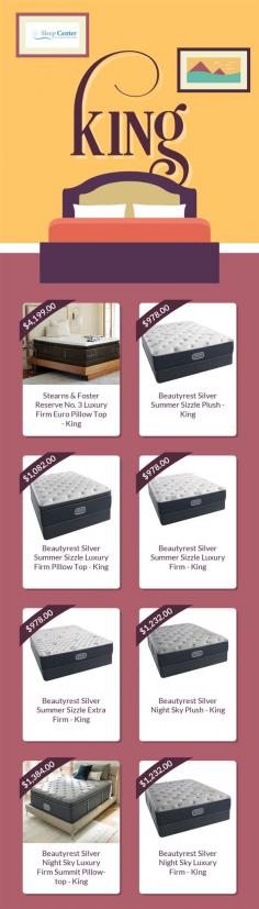 Looking for best quality and exclusive king size mattresses for your master bedroom? Sleep Center is the right option for you. Here, we provide top brands mattresses that come in cushion firm, extra firm, luxury firm and ultra plush. 