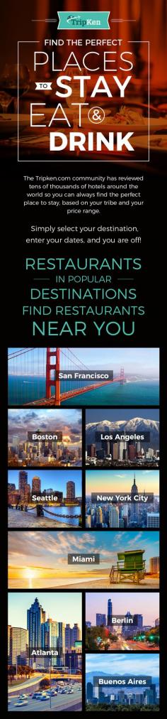 Discover the best restaurants in top destinations such as San Francisco, New York City, Boston, Seattle, Los Angeles, Miami, Atlanta, Berlin, Buenos Aires and more with TripKen. Check out restaurant photos and reviews posted by users like you and plan your next trip.