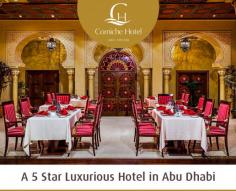 Need to Stay in Abu Dhabi? Corniche Hotel Abu Dhabi is just located 35 km away from Abu Dhabi International Airport. We provide the best luxurious rooms, dining, meetings & conferences rooms to our guests.