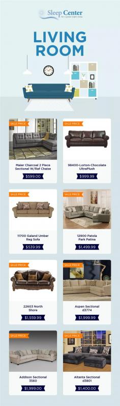 Engage with Sleep Center for getting the quality furniture to décor your living room. We stock sofas, loveseat, sectionals, and living room sets of all top brands like Ashley Furniture, Aspen Home, Magnussen, Fairmon Design and more.