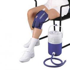 Aircast Cryo Cuff Knee with Motorized cooler (contains a pneumatic pump inside the lid) and a hose. The cuff is anatomically designed to completely fit the knee providing maximum cryotherapy. Buy Cryo Cuff Knee online from HHCS.