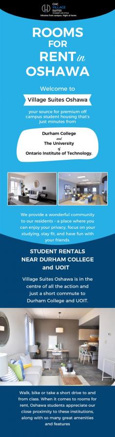 When it comes to rooms for rent, Oshawa students prefer Village Suites Oshawa as it is the only place that is close to campus and offers all the necessary amenities that can ensure you are comfortable, motivated, and secure. 