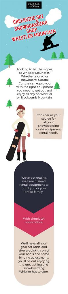 Consider Coastal Culture Sports your source for all your ski or snowboard rental needs. We’re equipped with the right equipment that you need to enjoy the day on Whistler or Blackcomb Mountain. Contact us today! 