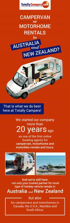 Get in touch with Totally Campers for all your campervan rental related needs in Australia. We are tertiary educated in tourism management, has been providing visitors with holiday vehicle rentals for 20 years.