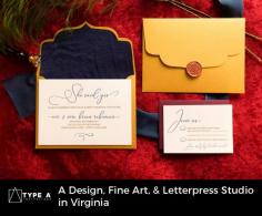At Type A Invitations you will find your unique and beautiful wedding card. We design your envelopes to match your wedding stationery design and make it royal. Our professionally trained team will guide you through the entire journey of creating your dream wedding stationery. 