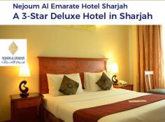 Nejoum Al Emarate Hotel Sharjah is a 3-star deluxe hotel located in the heart of Sharjah. Our all rooms are decorated and comfortable to stay for our guest. We offer flat TV screens, free Wi-Fi, 24 hours room service, free parking and more.