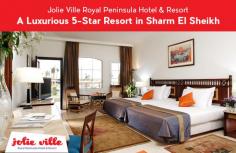 Jolie Ville Royal Peninsula Hotel & Resort is a gorgeous 5-star resort. Our hotel provides fully decorated rooms for our guests. The luxurious resort within 66 ft² landscaped gardens in Sharm El Sheikh, it features a large outdoor pool area to make the perfect place to enjoy.