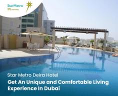 Get the most out of yourself at the Star Metro Deira Hotel in Dubai. Here, we provide our guests with a lots of amenities like onsite cafe, restaurant, six meeting rooms, spa, massage treatments, swimming pool, gym, solarium and Jacuzzi with faculties like free WiFi, sun-bathing area and much more. 